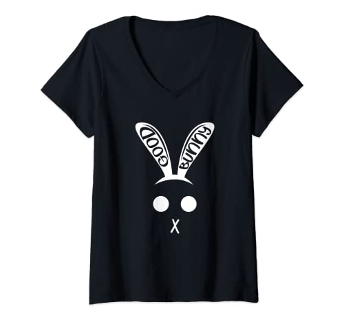 Mujer Buen Conejo Conejo Hater Antisocial Introvertido Halloween Camiseta Cuello V