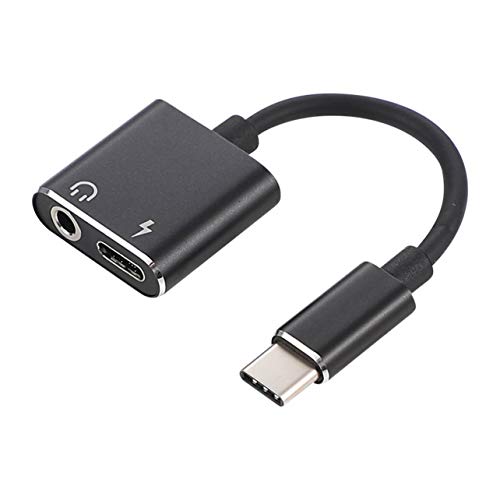 Tipo-C Convertidor de Auriculares USB C a Jack 3.5 Tipo C Adaptador de Cable 2-en-1 USB Tipo C 3.5mm Audio Auriculares Convertidor Adaptador de Cable de Carga - Negro Cover