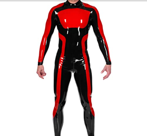 Latex Catsuit Zipper Uniform Sexy Overall S-X3L 0.4mm,XS,Red