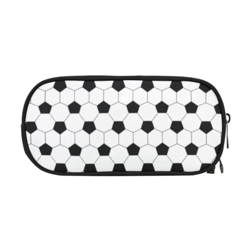 Image of Soccer Skin Pencil Pouch Case for Boys Teen Girls Women Black and White | Large Capacity, Canvas School Supplies 3 Zippers, Funny Hive Geometrc Net Office Desk Soft Organizers Pen Box