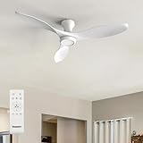 Ensenior Ventilateur de Plafond avec Lumière Silencieux, 132cm Lustre Ventilateur de Plafond, Moteur DC, 3 Couleurs LED Dimmable, Mémoire, 6 Vitesses Ventilateur Plafond pour Chambre et Salon   Blanc