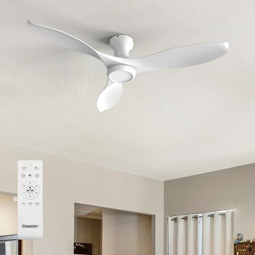 Ensenior Deckenventilator mit Beleuchtung 132cm Leiser DC-Motor 6 Geschwindigkeiten & 3 Lichtfarben Deckenlampe mit Ventilator Fernbedienung für Schlafzimmer Wohnzimmer - Weiß