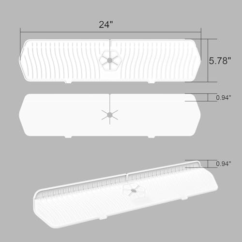 Image of Faucet Guard - 90 Foldable Draining Mat for Kitchen Sink with 2 Drain Ports, White, 24 inch*5.66 inch