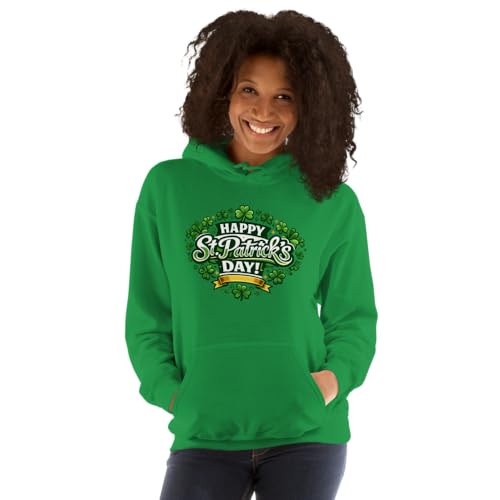 Image of Maydear Happy St. Patrick's Day Hoodie for Men Women Lucky Shamrock Graphic Hooded Sweatshirt