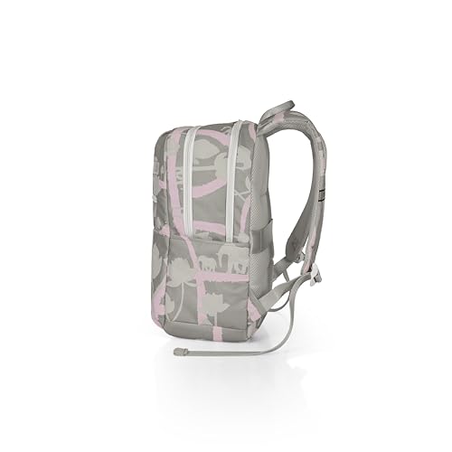 Image of American Tourister x Love Child by Masaba Printed Polyester Backpack for Women /Stylish Lightweight College & Travel Backpack /Spacious Compartments /Padded Shoulder Straps /Trendy Casual Bag- Grey