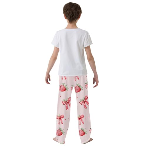 Strawberries Bows Pink Pajama Pants Long Sleep Pant Soft PJ Bottoms Sleepwear3