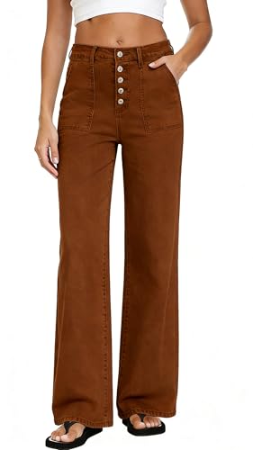 MARIASHA Women's Straight Leg Jeans High Waisted Button Fly Stretch