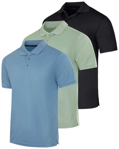 Image of 3 Pack:Mens Quick Dry Fit Polo Shirt Short Sleeve Golf Tennis Clothing Active Wear Athletic Performance Tech Sports Essentials Moisture Wicking Casual Dri-Fit T Shirts Set