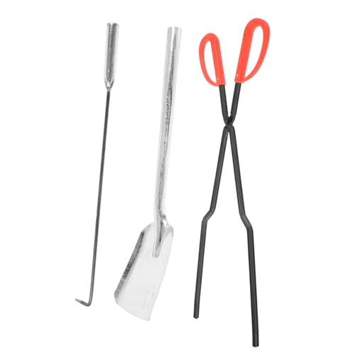 CLISPEED Herramientas para Barbacoa y Chimenea Pala para Cenizas de Hierro Fundido Reforzado Pinzas y Gancho con Mango Ergonómico Compacto y Resistente para Uso Doméstico Cocina y Asadores