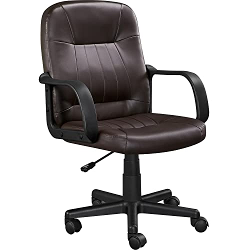 Image of Yaheetech Office Chair Faux Leather Computer Desk Chair Ergonomic Swivel Chair with Arms and Back Support for Home Work Study Task Brown