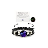 Aktully Aquarius Zodiac Signs Spirit Bracelet, Adjustable 12 Constellation Bracelet, Multilayer Black Leather Bracelets, Birthday Jewelry Gifts for Women Men