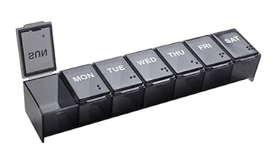 Ezy Dose Weekly (7-Day) Pill Organizer, Large Medicine Planner, Black