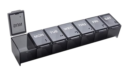 EZY DOSE Estojo de comprimidos diário semanal (7 dias), planejador de medicamentos, organizador de vitaminas, recipiente de suplementos, conveniente e fácil de usar, compartimentos grandes, adequado