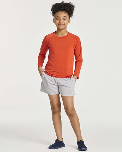 Image of Real Essentials 4 Pack: Girls' Rash Guard Swim Shirts - Long Sleeve UPF Sun Protection Tops (Ages 4-16)