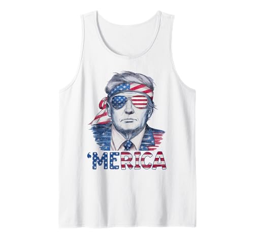 Happy 4th of July Donald Trump Merica USA Flag Sunglass Tank Top