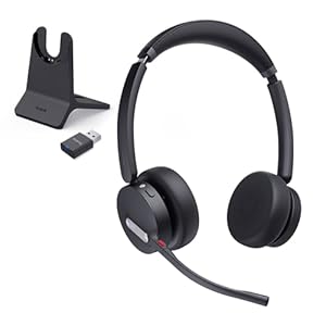 Yealink WH64 Hybrid DECT& Bluetooth Wireless Headset,492ft Range Dual Teams UC Zoom Headphones with DECT Dongle&Charging Stand, 3X Noise Cancelling Mic, 32H Talk Time,Headsets for PC,Phone,Laptop