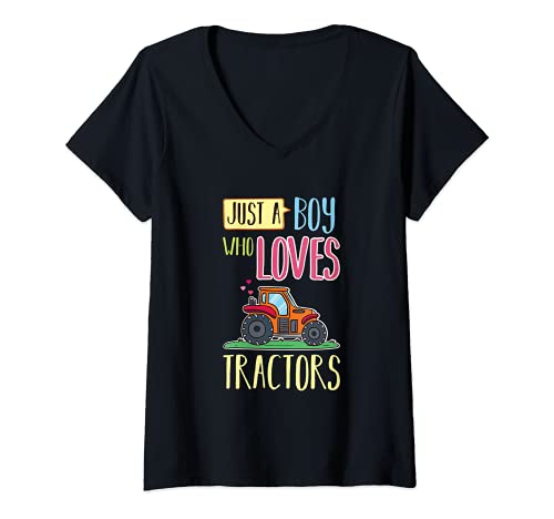 Mujer Solo un chico que ama los tractores Funny Farm Camiseta Cuello V