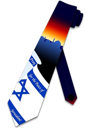 Three Rooker Pray for the Peace of Jerusalem Ties Mens Israel Necktie Star of David Tie for Men