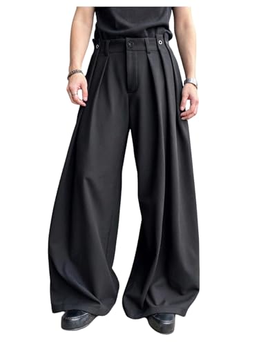 Verdusa Men's Dress Pants Wide Leg Baggy Pleated Loose Work Trousers with Pocket