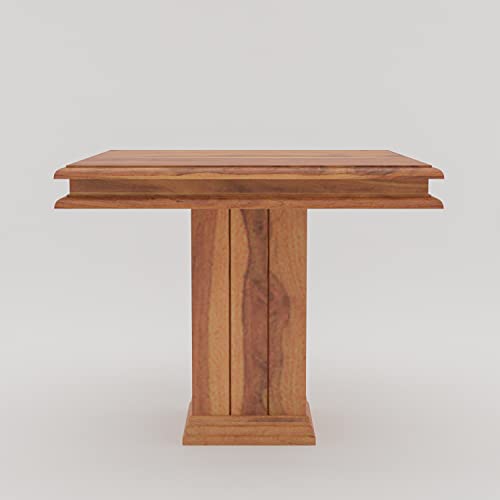 Image of Loonart Solid Sheesham Wood 4-Seater Dining Table Set with Pillar Base |Handcrafted Wooden Dining Furniture with Natural Finish |Compact Dining Set for Home| Kitchen Or Apartment Use|