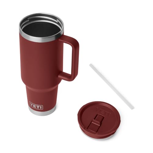 Image of YETI Rambler 40 oz Travel Mug with Flip Straw Lid - Stainless Steel, Vacuum Insulated, Leakproof, Cup Holder Friendly, Stag Red
