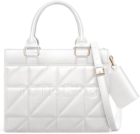 TOPEAST Quilted Tote Bag for Women, Small Structured Handbag with Strap, Top Handle Purse with Card Holder for Work Travel