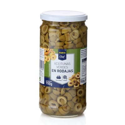 Aceitunas Verdes en Rodajas Chef – El Toque Versátil para tus Aperitivos y Platos Varios Formatos (1 TARRO, 700G. (Esc. 330g))