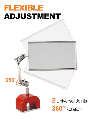2 pcs Inspection Mirror with Magnetic Base Welding Mirror Adjustable Arm Machine Tool for Auto Mechanics Machinists Craftsmen Technicians Use in Confined Spaces