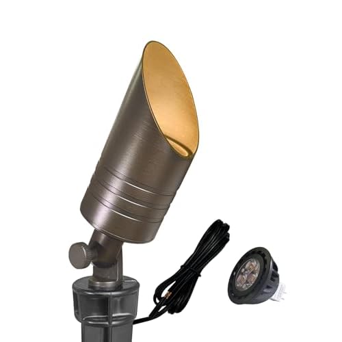MALORY Brass Landscape Spotlight,12V AC/DC Low Voltage LED Landscape Lighting,Hard Wired Spot Up Light for Garden,Patio and Yard (S05-Bronze, 1-Pack with Bulb) 1-Pack With Bulb S05-Bronze