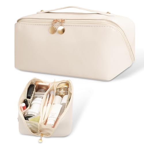 CNMTCCO Kosmetiktasche, Kapazität Tragbare Reise Make Up Tasche, wasserdichte PU Leder Schminktasche, Tragbare Tasche, Reise Makeup Tasche für Frauen, Waschbeutel, Multifunktions-Organizer