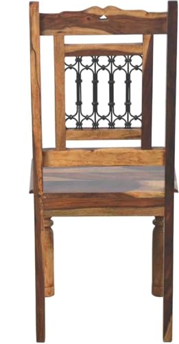 Image of Solid Sheesham Wood Set of Four Dining Chairs with Iron Back for Dining Room | Study Room | Finish Color - Natural Finish |