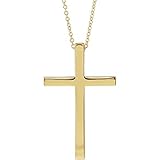 Solid 14k Yellow Gold Cross Crucifix Charm Pendant Chain Necklace (29mm x 18mm)