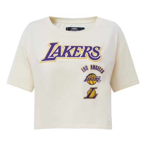 Pro Standard Womens NBA Los Angeles Lakers Retro Classics Short Sleeve Boxy Tee Eggshell L