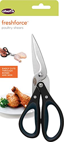 Chef'n FreshForce Poultry Shears, Heavy Duty Kitchen Meat Scissors, Stainless Steel, 22cm, Black, 22 cm