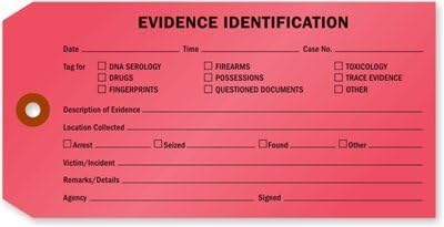 "Evidence Identification" Tag, 6.25" x 3.125" Durable Red Cardstock with Reinforced Hole, Pre-Wired - Pack of 100 Tags
