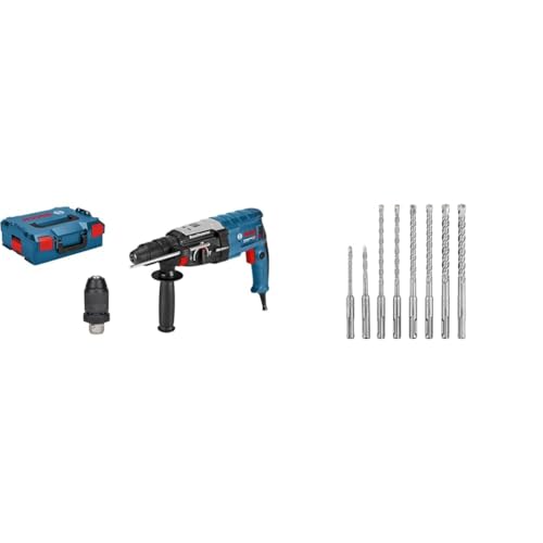 Bosch Professional Bohrhammer GBH 2-28 F (SDS-plus-Wechselfutter, 13 mm Schnellspannbohrfutter, bis 28 mm Bohr-Ø, Rückschlag-Schutz, in L-BOXX) + 8 tlg. Hammerbohrer SDS plus Set (für Beton)