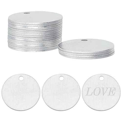 BENECREAT 30 PCS Colgante de Pulsera en Blanco Etiqueta de Estampación de Aluminio para Manualidad de Joyería Colgante Etiqueta para Perro - 30 mm, Forma Redonda