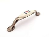 SO-TECH® Venus Porzellangriff Möbelgriffe Cremefarbig mit Blumendekor/Silber Antik patiniert BA 96 mm