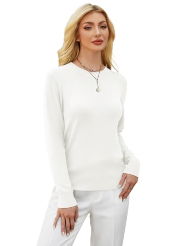 Image of GKBK Women's Wool Blend Sweaters 2026 Fall Fashion Lightweight Business Casual Outfits Long Sleeve Crew Neck Pullover Tops