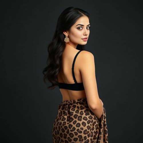 Image of StyleScope Women's Tiger Digital Printed Japan Satin Saree With Unstitched Blouse Piece (Tiger Multicolour Free Size)