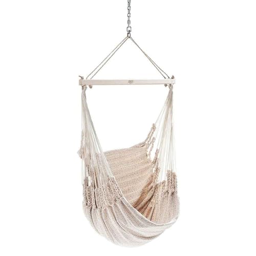 CHICO-Hängesessel 190 x 95 cm (inkl. Drehwirbel, Karabiner und Kette) - Baumwolle, beige-Uni