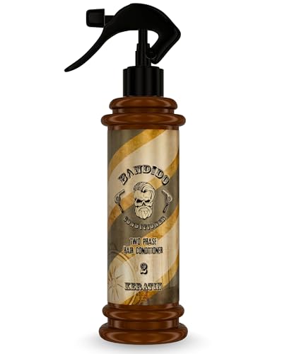 BANDIDO Baume Barbe & Cheveux Bi-Phase 350 ml – Soin Cheveux Sans Rinçage à la Kératine – Après-Shampoing Homme Sans Sulfates – Conditionneur à Laisser Agir Anti-Frisottis – Volume & Argan Oil