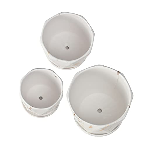 Qzwenxun Ceramic Plant Pots 8.6+7+5.5 Inch Marble Pattern Planters With Drainage Hole And Saucer Flower Pots For Indoor Plants, Set Of 3 (Whitegold) #TOP2
