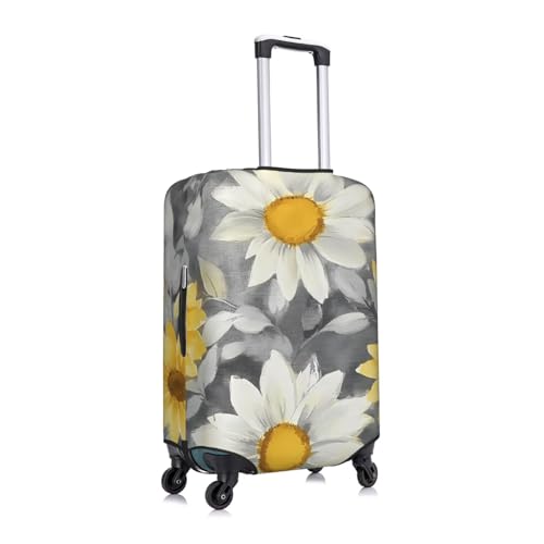 Yellow Gray Flower Elastic Travel Luggage Cover, Washable Spandex Suitcase Protector, Anti-Scratch Fits 18-32 Inch3
