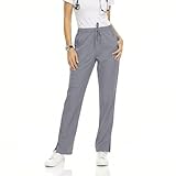 MediChic Straight Leg Scrub Pants for Women, Anti-Wrinkle Women's Medical Scrub Pants, 6 Pockets, 4-Way Stretch, Elastic Waistband with Drawstring, for Doctors, Nurses, and Surgeons, Grey