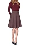 Impeccable Elastic High Waist A-line Full Flared Swing Skater Knee Length Skirt (S, Brown)