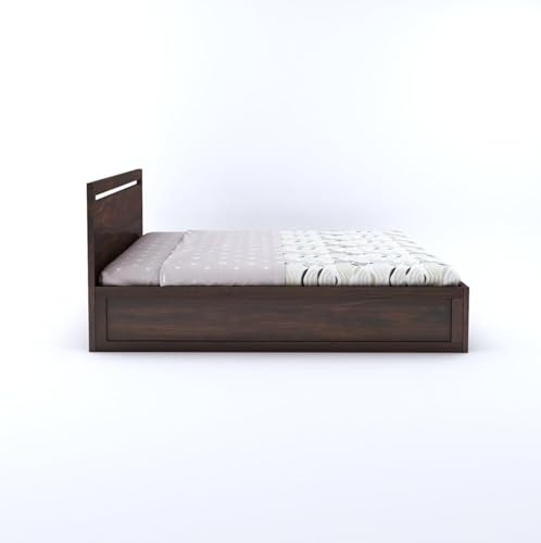 Image of Solid Sheesham Wood Queen Size Bed with Hydraulic Storage for Living Room Bedroom Home | Wooden Queen Size Cot Palang (Walnut Finish) - 1 Year Warranty