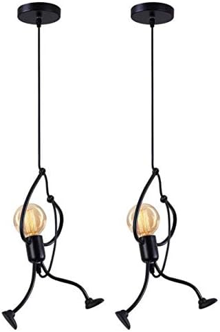 Iron Pendant Light, Creative Cartoon Ceiling Light Black Chandelier for Kids Room, Entertaining Room, Bedrooms Loft Study Restaurant Foyer, Pack of 2