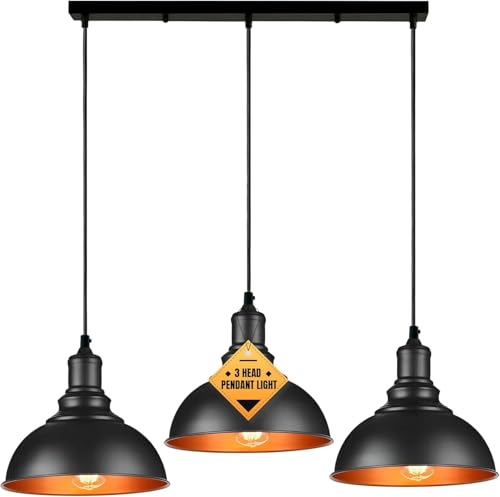 LEDSone Modern 3 Light Pendant Ceiling Lamp Adjustable Height Metal Shades 50cm Bar Nordic Style Hanging Fixture for Dining Room, Kitchen Island, Living Room, Bedroom