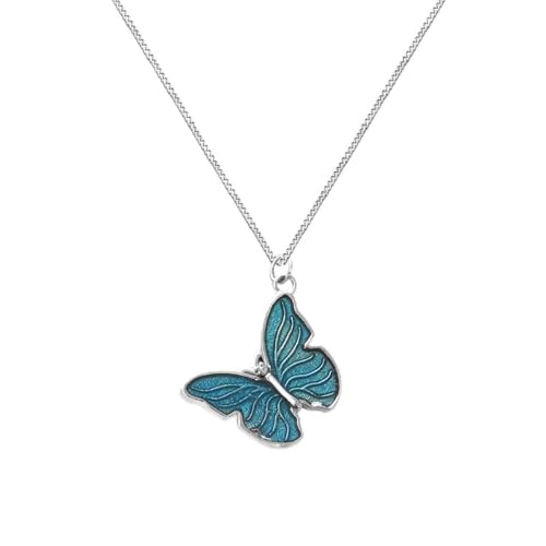 Pendentif papillon bleu sur chaîne de clavicule pour collier femmes élégant